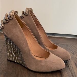 Betsey Johnson Nude bedazzled wedges (8.5)